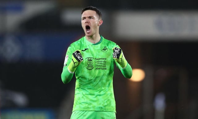 Freddie Woodman playing for Swansea City.