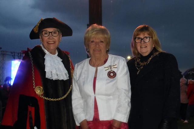 Mayor of South Tyneside Cllr Pat Hay, left, lit the main beacon on the Lawe Top.