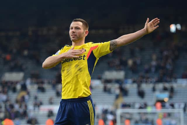 Phil Bardsley of Sunderland celebrates after the Barclays Premier League match between Newcastle United and Sunderland at St James' Park on February 1, 2014 in Newcastle upon Tyne, England.  (Photo by Michael Regan/Getty Images)