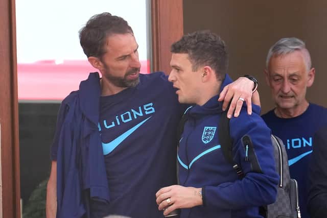England manager Gareth Southgate with Newcastle United defender Kieran Trippier in Qatar after the World Cup loss to France.