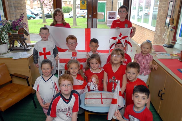 A cake and flags. What a great way to celebrate the day at St Oswald's RC Primary School 15 years ago.