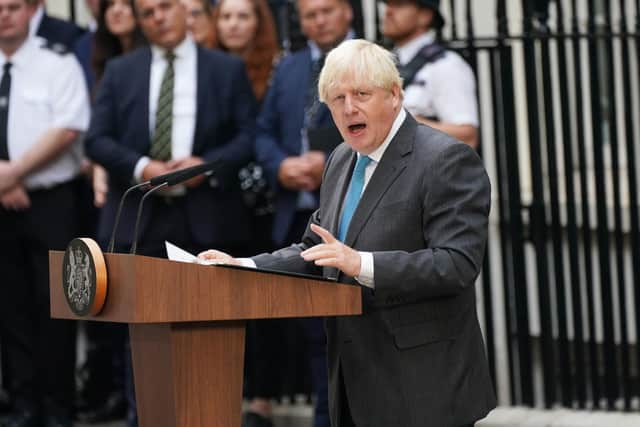 Outgoing Prime Minister Boris Johnson making his final speech as Prime Minister outside 10 Downing Street. Picture: PA.