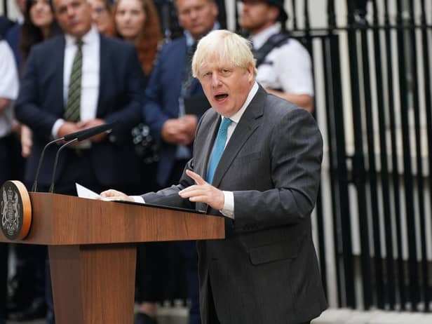 Outgoing Prime Minister Boris Johnson making his final speech as Prime Minister outside 10 Downing Street. Picture: PA.