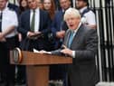 Outgoing Prime Minister Boris Johnson making his final speech as Prime Minister outside 10 Downing Street. Picture: PA.
