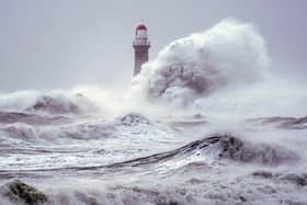 Huge waves generated by Storm Arwen, the last major storm to hit the region.