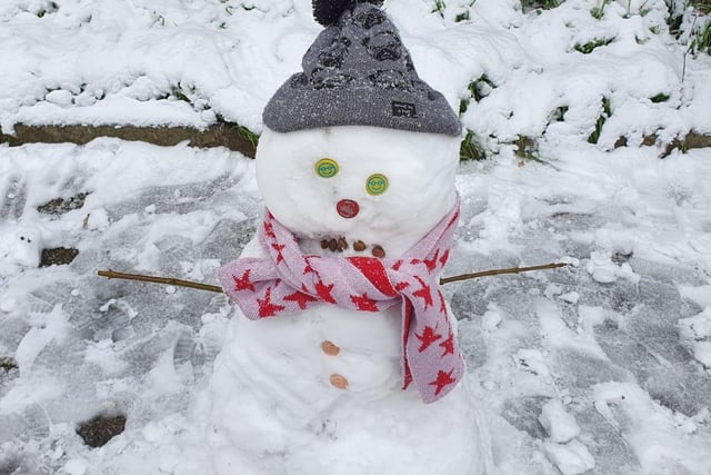Such a sweet little snow man. Shared by Jen Daley.