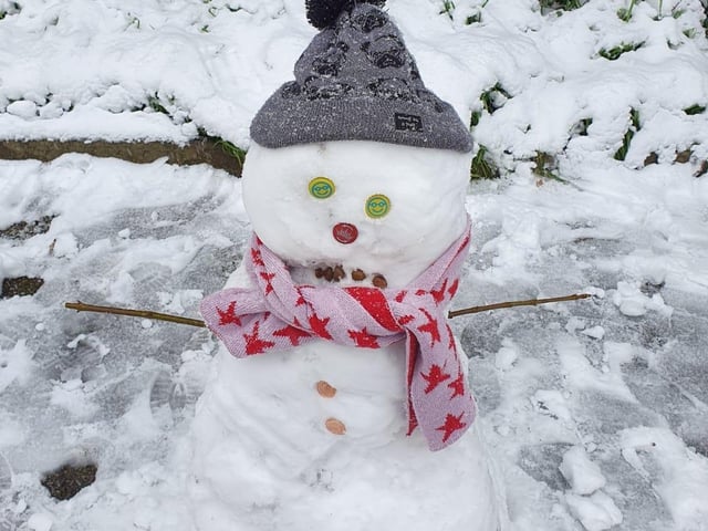 Such a sweet little snow man. Shared by Jen Daley.