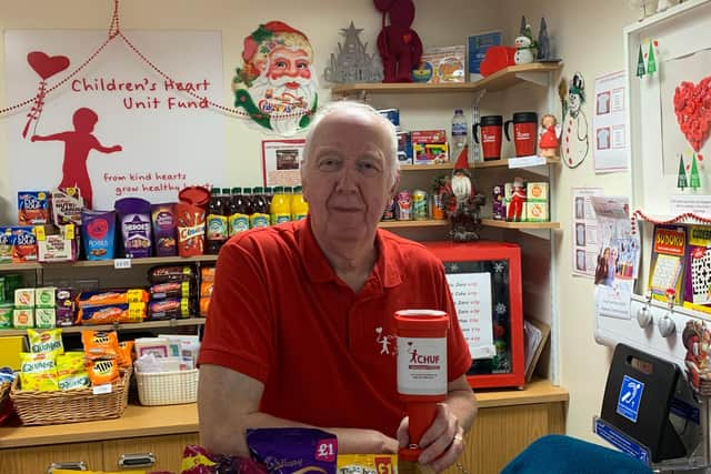 Arthur Campbell in the CHUF Shop in the Freeman Hospital.