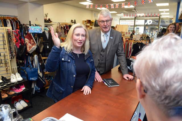 South Shields MP Emma Lewell-Buck visits Veterans at Ease in King Street, South Shields with office manager James Eaglesham.