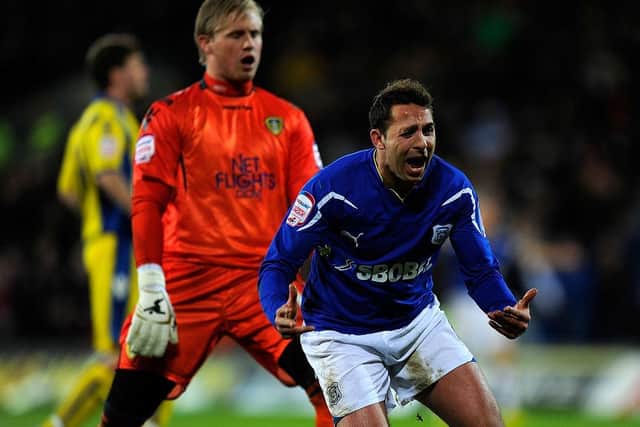 Michael Chopra celebrates after scoring for Cardiff City against Leeds United.