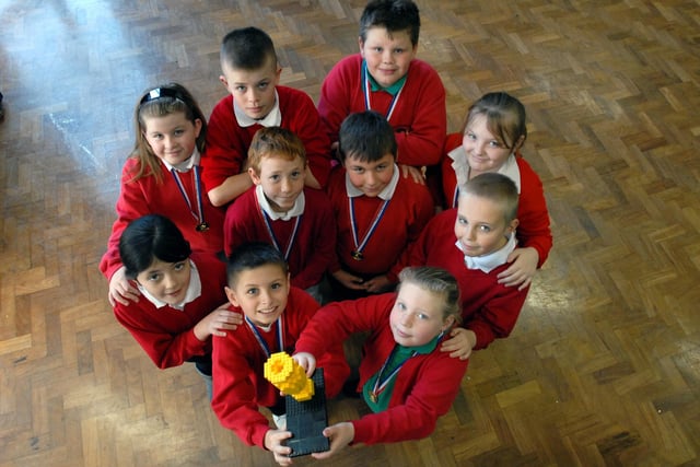 The Hedworthfield Primary Lego League team with their trophy in 2009.