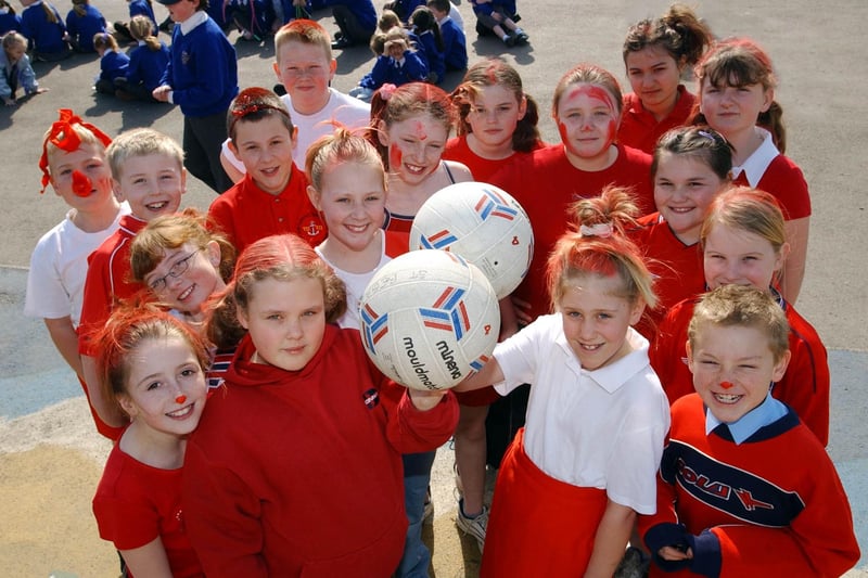 The whole netball team at St Bega's School took part in the Red Nose Day fun in 2003. Can you spot someone you know?