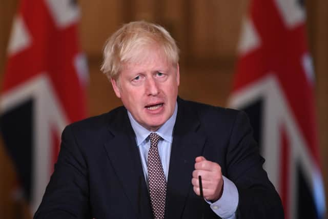 Prime Minister Boris Johnson during the virtual press conference at Downing Street, London. Image by PA.