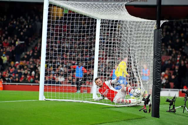 Nathan Broadhead scores at the Emirates