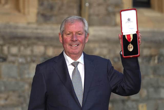 WINDSOR, ENGLAND - NOVEMBER 17: Brendan Foster after receiving a Knight Bachelor during an Investiture Ceremony at Windsor Castle on November 16, 2021 in Windsor, England. (Photo Steve Parsons - Pool/Getty Images)