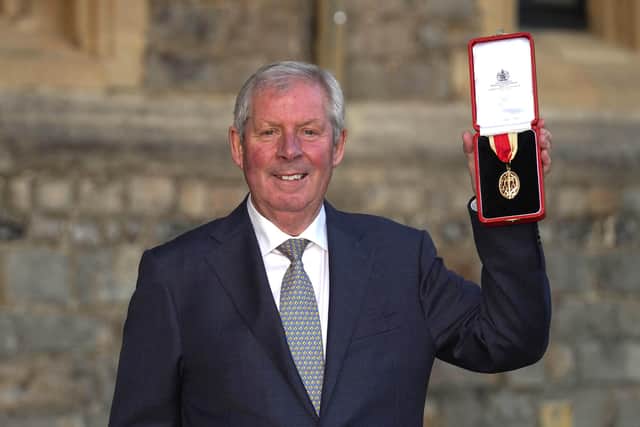 WINDSOR, ENGLAND - NOVEMBER 17: Brendan Foster after receiving a Knight Bachelor during an Investiture Ceremony at Windsor Castle on November 16, 2021 in Windsor, England.  (Photo Steve Parsons - Pool/Getty Images)
