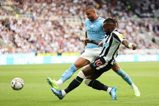 Kyle Walker had a torrid afternoon against Allan Saint-Maximin  (Photo by Clive Brunskill/Getty Images)