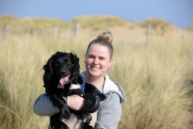 Out and about at Sandhaven Beach. Clare Goldburn with dog Cola.