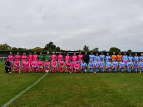 Team Chloe and Team Liam ahead of the charity football match.