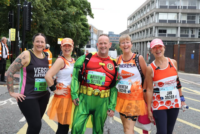 Big smiles as runners head for the start line on Sunday morning.