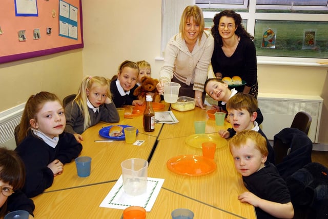 Nursery nurses Jan Hounsell, left, and Gayle Fagan were serving up bacon, sausages and scrambled eggs to the Thorney Close pupils in 2003.