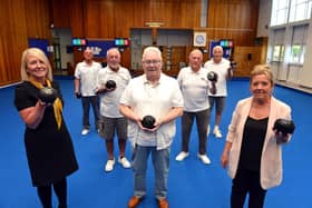 From left, centre manager Sue Topping with Coun Alison Strike and bowls team from left Keith Oxley, Les Waters, fixtures secretary Geoff Pattison, Phil Pye and Dave Lee.