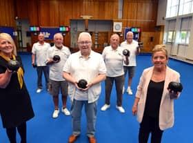 From left, centre manager Sue Topping with Coun Alison Strike and bowls team from left Keith Oxley, Les Waters, fixtures secretary Geoff Pattison, Phil Pye and Dave Lee.