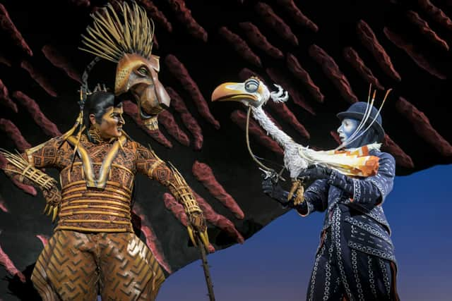 Richard Hurst (Scar) and Matthew Forbes (Zazu) in Disney's The Lion King UK & Ireland tour