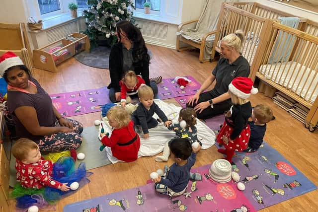 Children at Nurserytime South Shields taking part in a yoga session with Vanathi Webster.