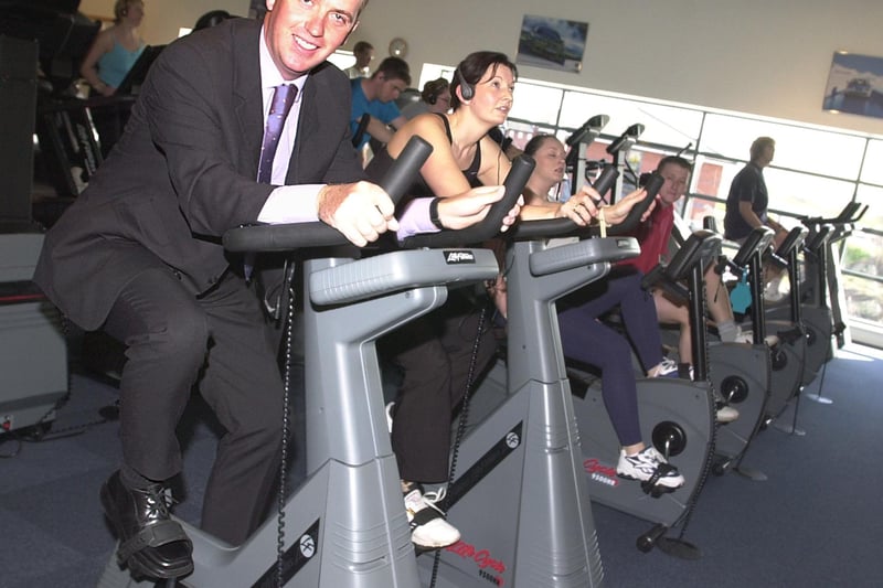 Local golfing professional Ian Garbutt triesdout a fitness bike at Cannons Health Club, White Rose Way, Doncaster, before officially opening the new centre in February 2001