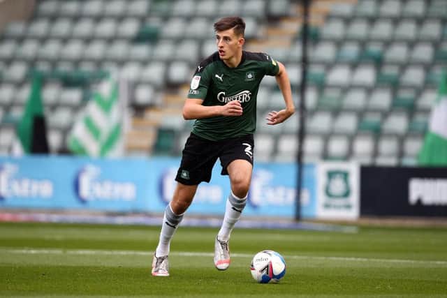Kell Watts of Plymouth Argyle in action during the Sky Bet League One match between Plymouth Argyle and Northampton Town at Home Park on October 17, 2020 in Plymouth, England. (Photo by Pete Norton/Getty Images)
