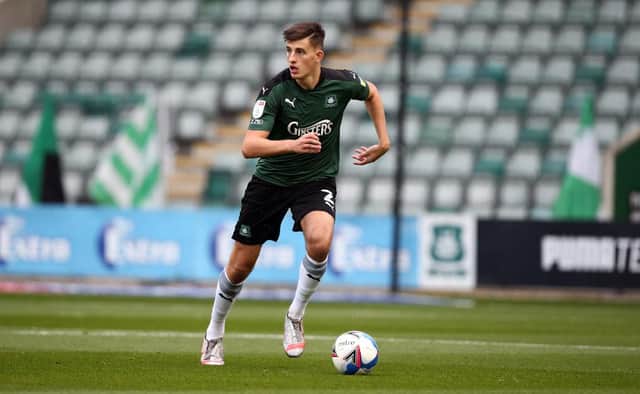 Kell Watts of Plymouth Argyle in action during the Sky Bet League One match between Plymouth Argyle and Northampton Town at Home Park on October 17, 2020 in Plymouth, England. (Photo by Pete Norton/Getty Images)