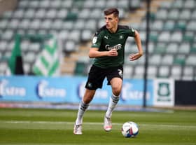 Kell Watts of Plymouth Argyle in action during the Sky Bet League One match between Plymouth Argyle and Northampton Town at Home Park on October 17, 2020 in Plymouth, England. (Photo by Pete Norton/Getty Images)