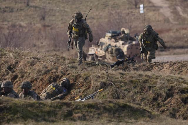 Soldiers of the 2nd Battalion Royal Anglian infantry unit during a NATO military exercise earlier this year. Photo by Sean Gallup/Getty Images