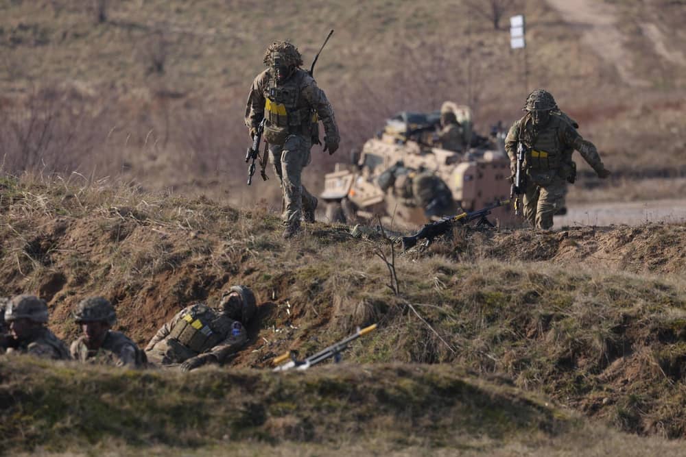 Soldiers of the 2nd Battalion Royal Anglian infantry unit during a NATO military exercise earlier this year. Photo by Sean Gallup/Getty Images