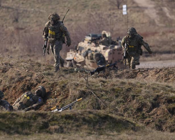 Soldiers of the 2nd Battalion Royal Anglian infantry unit during a NATO military exercise earlier this year. Photo by Sean Gallup/Getty Images