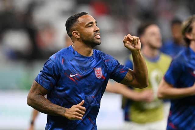 Callum Wilson of England warms up prior to the FIFA World Cup Qatar 2022 Group B match between England and USA at Al Bayt Stadium on November 25, 2022 in Al Khor, Qatar. (Photo by Clive Mason/Getty Images)