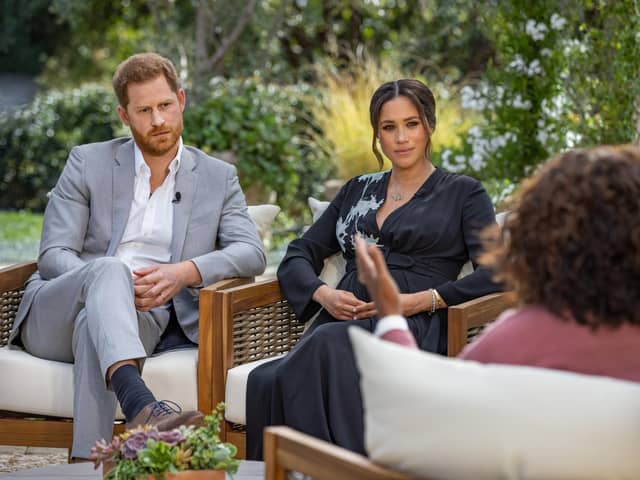 The Duke and Duchess of Sussex during their interview with Oprah Winfrey.