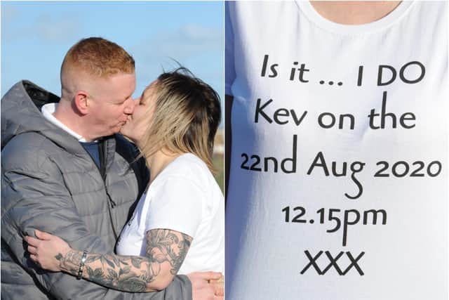 A South Tyneside woman has taken the leap with a pants-dropping proposal to her boyfriend of 21 years on February 29.