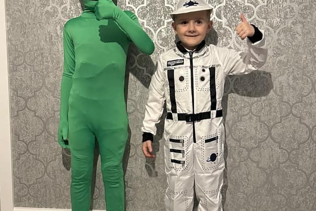 Lee-jay,  8 dressed as an alien Calvin, 6 dressed as an astronaut.