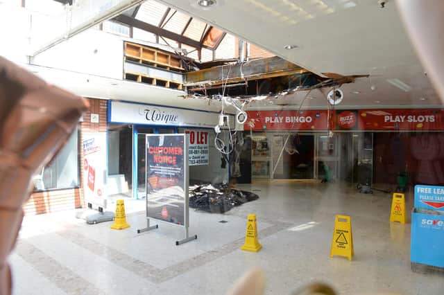 The roof of the Denmark Centre in South Shields was destoyed following an early morning fire which took place around the same time as a suspected break-in at Cardstation in the shopping centre.