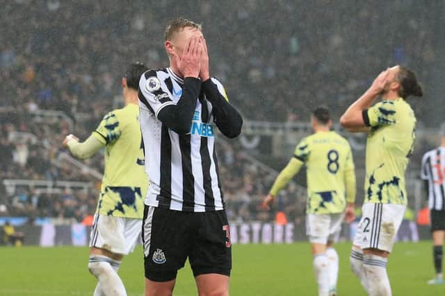 Newcastle United midfielder Sean Longstaff reacts to a missed chance.