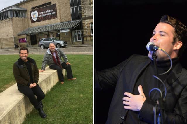 Left: Joe McElderry with Customs House executive director,  Ray Spencer.
Right: Joe at a previous performance