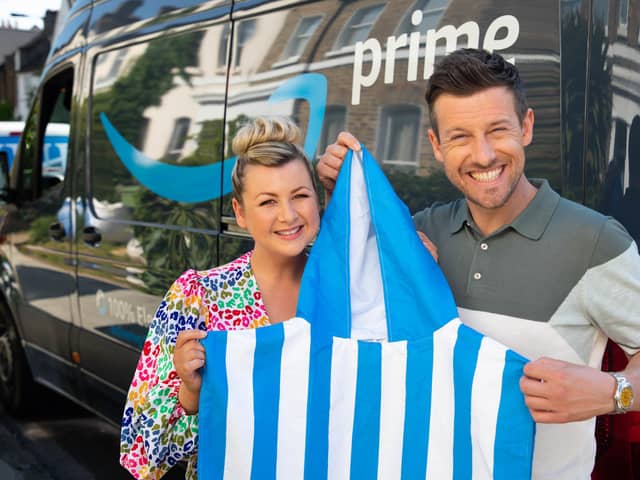 Chris and Rosie Ramsey, pictured after working at Amazon to mark Prime Day. Picture: David Parry/PA Wire.