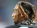 Newcastle United's French midfielder Allan Saint-Maximin gestures during the English Premier League football match between Newcastle United and Leicester City at St James' Park in Newcastle-upon-Tyne, north east England on April 17, 2022. (Photo by LINDSEY PARNABY/AFP via Getty Images)