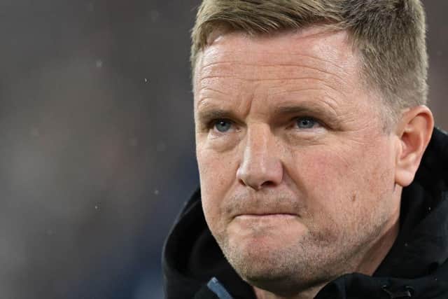 Newcastle United head coach Eddie Howe reacts during the game last night.