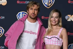 Ryan Gosling and Margot Robbie arrive for the Warner Brothers Pictures red carpet photocall of "Barbie" during CinemaCon 2023 at Caesars Palace in Las Vegas, Nevada, on April 25, 2023. (Photo by BRIDGET BENNETT/AFP via Getty Images)