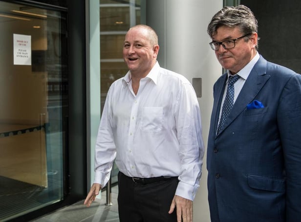 Owner of Sports Direct and Newcastle United, Mike Ashley (L), arrives at the High Court on July 10, 2017 in London, England. Mr Ashley is defending himself against a lawsuit filed by former business associate Jeff Blue.