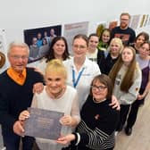 Head and neck cancer patients Keith Halling, Maria Elliott and Claire Scott with speech and language therapist Beth Halliday and University of Sunderland students. Sunderland Echo image.