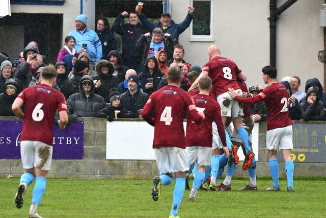 South Shields celebrate as Tom Broadbent opens the scoring (Photo credit: Kev Wilson)